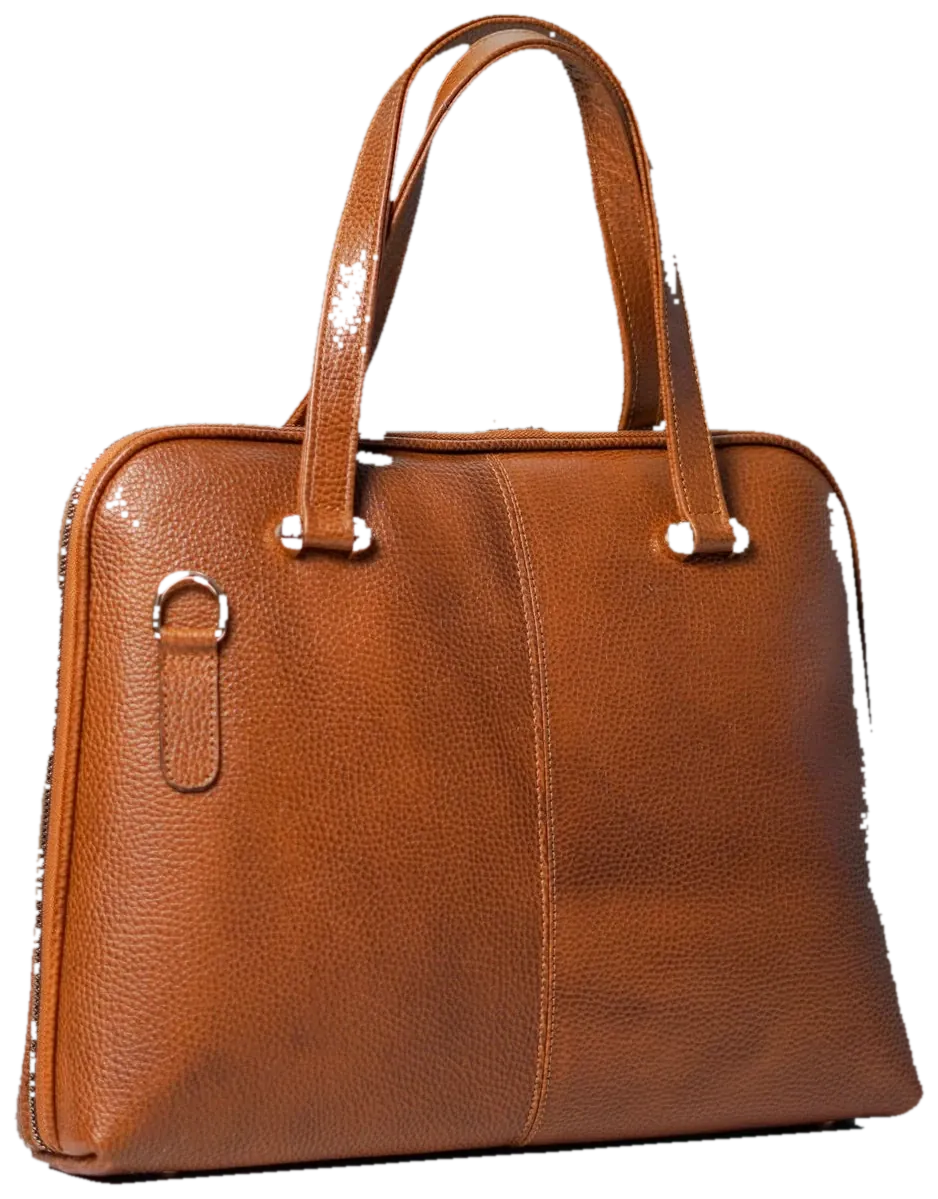 A tan full grain leather tote bag